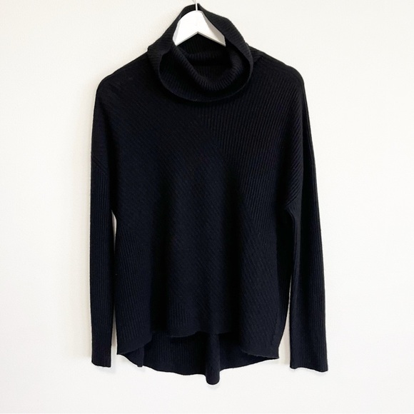BOGO! EILEEN FISHER 100% Cashmere Ribbed Draped Turtleneck Sweater Black Small - Picture 3 of 10